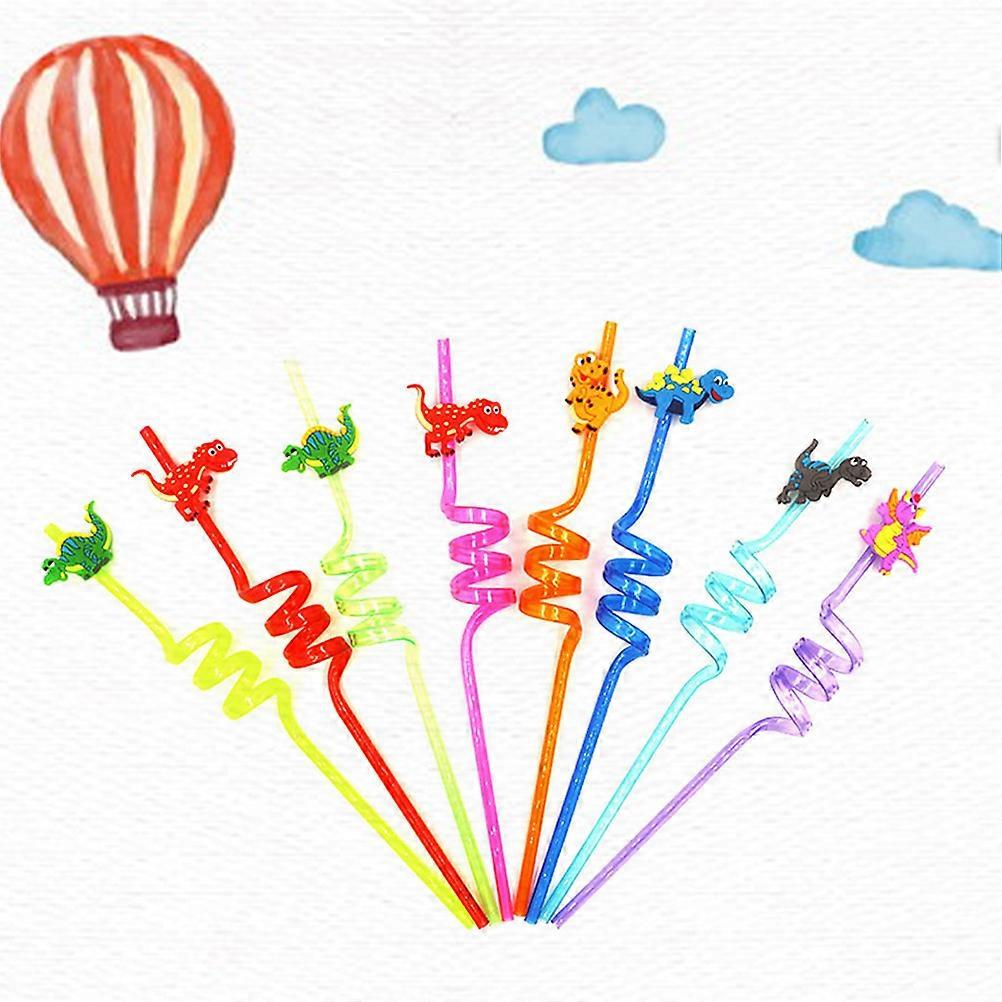 8pcs Colorful Small Dinosaur Curved 8 Colors Drinking for Birthday Party Supplies