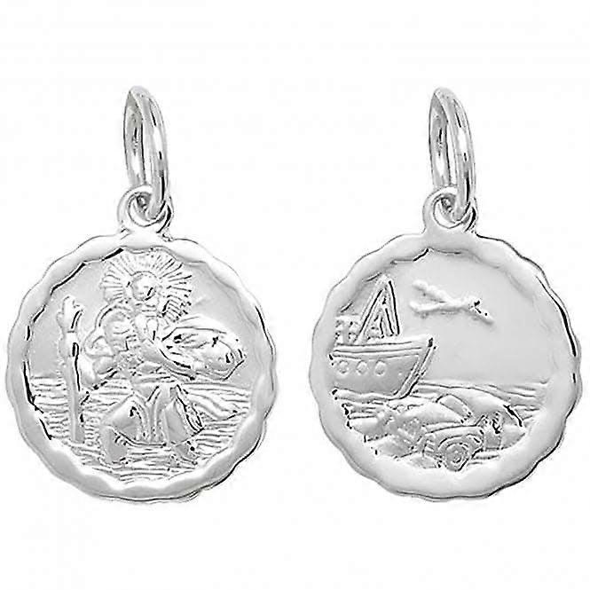 Acotis Silver Pendant St Christopher Double-Sided Wavy-Edge Round G6779
