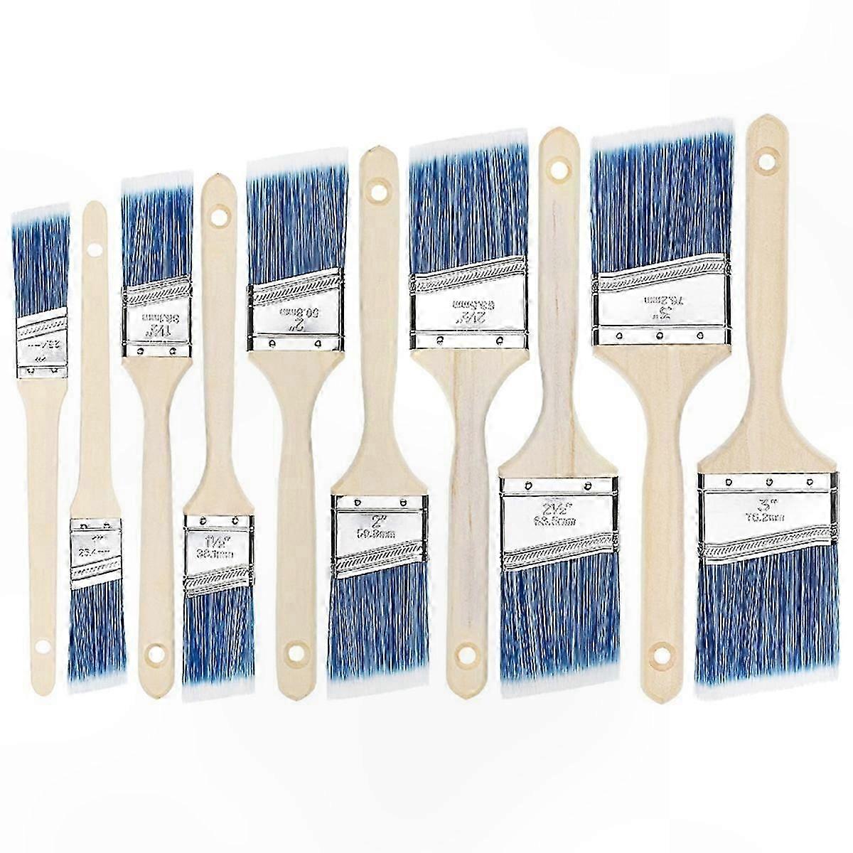 Paint Brushes Set, 10-Pack, Multi-Size Angled Handles, Treated Wood Grip for Wall Projects