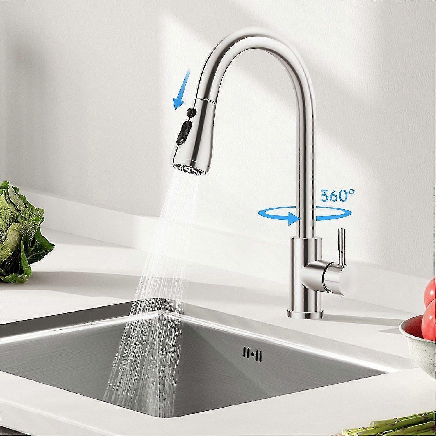 Modern 360 Rotating Sink Mixer Tap with Pull-Out Function for Kitchen Use