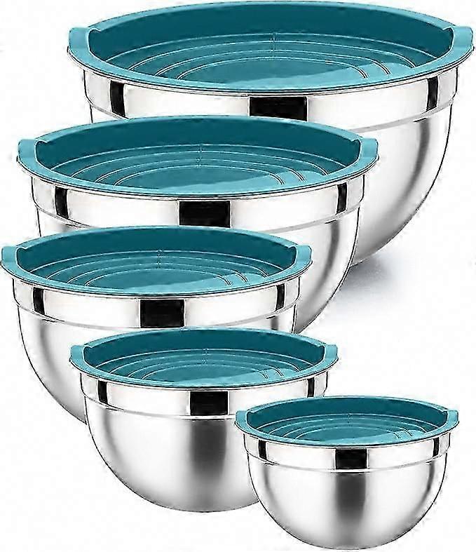 Stainless Steel Mixing Bowls with Lids, 6-Piece Set with Measurement Marks & Non-Slip Base, Sizes 7" to 1.5