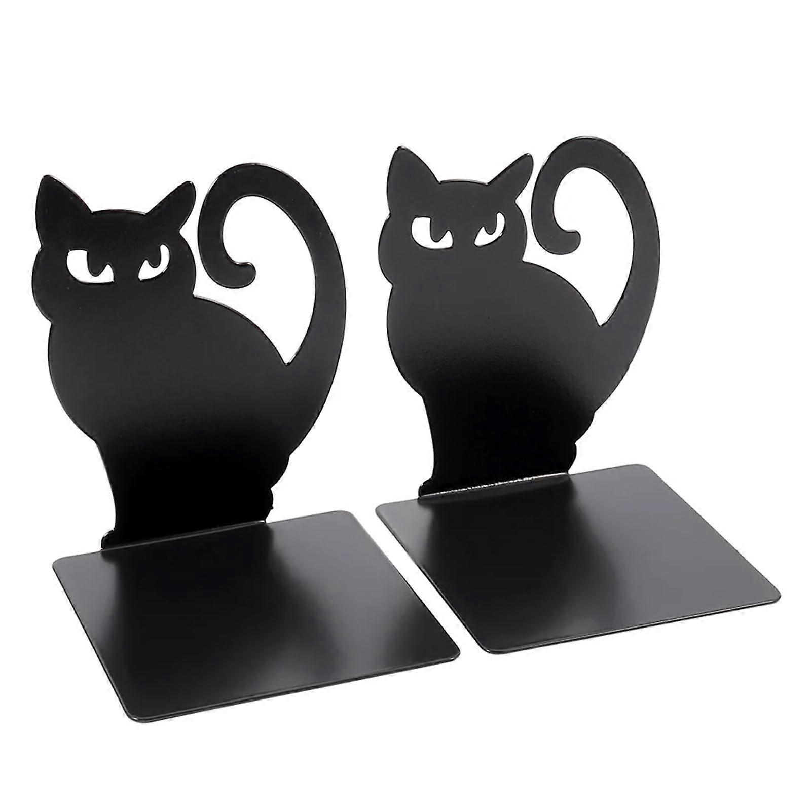 Bookends Black Cat Metal Inlay 2 Pack Reading Organizer Decorative Iron Form Office File Stand