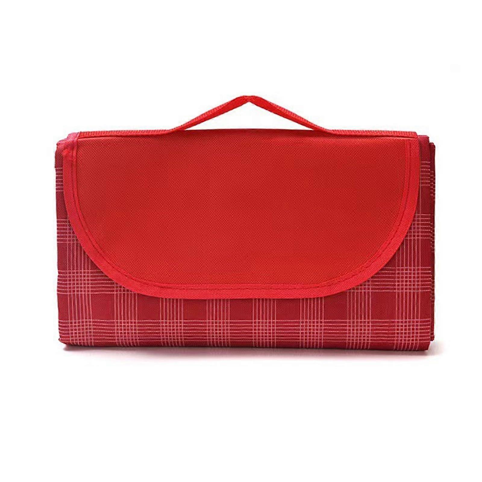 Portable Picnic Blankets, Foldable Waterproof Sandproof, with Tote, for Camping Beach Travel Hiking Grass(Red grid,40 * 60inch)