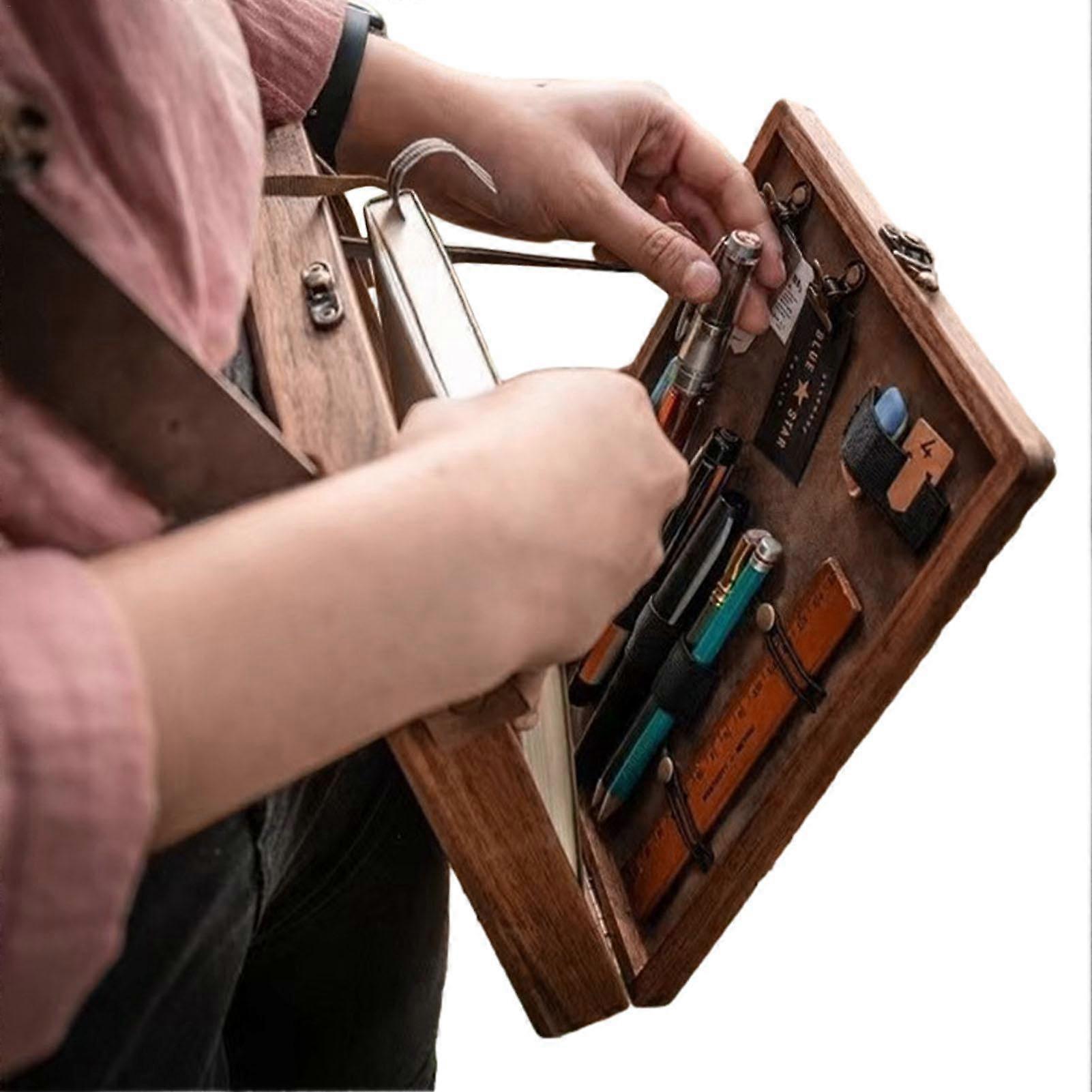 Writers Messenger Wood Box - Large Capacity Wooden Pen Box for Art Supplies, Brush Tool Cover, Paulownia Carbonisation