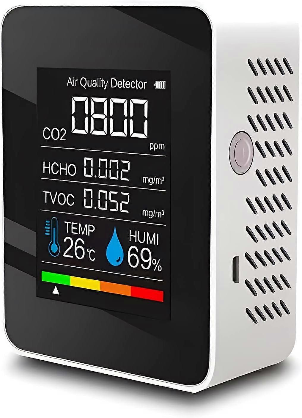 Indoor Air Quality Meter 5-in-1 with CO2, HCHO, TVOC Detection, Thermometer & Hygrometer for Home and Office Use