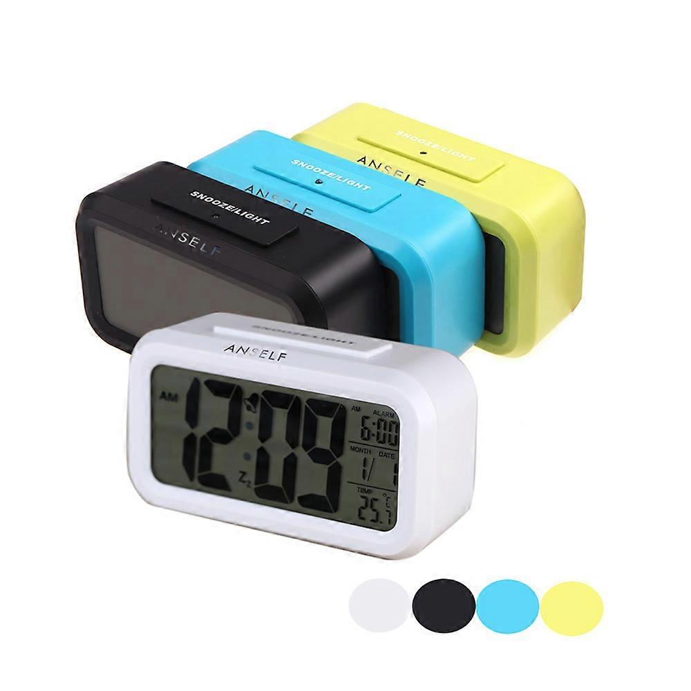 Anself LED Digital Alarm Clock Repeating Snooze Light-activated Sensor Backlight Time Date Temperature Display White
