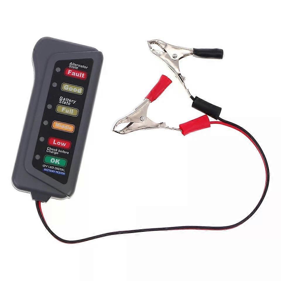 Motorcycle Car Battery Alternator Tester, 12V Digital Load Tester with LED Indicator and Clips
