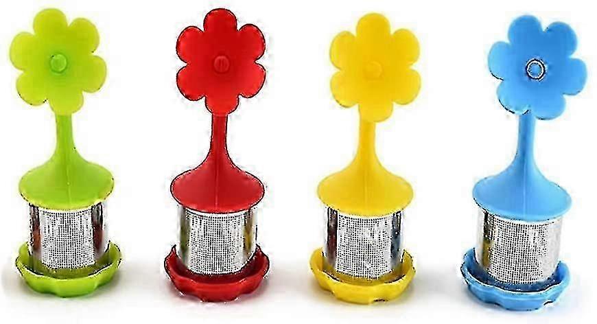 4 Pcs Tea Infuser, Silicone Handle Stainless Steel Strainer Filter ...