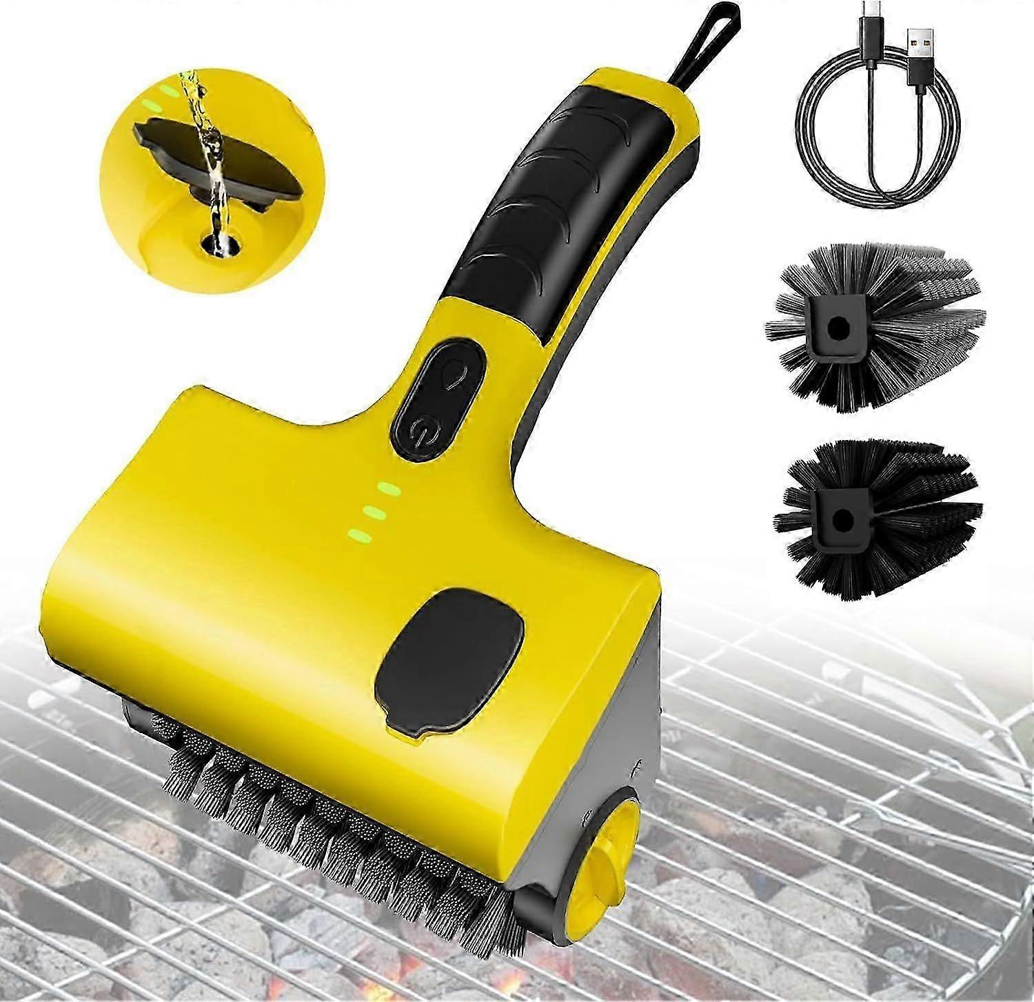 Cordless Rechargeable Barbecue Grill Cleaner,Electric Grill Clean Brush with Liquid Box, 2-Speed, 360 Rotating Cleaning Brush with Replacement Bristle
