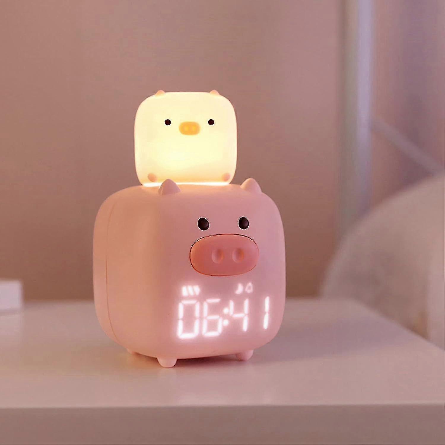 LED Alarm Clock with Night Light, Cartoon Pig Design, Large Display Plug-in Digital Clock for Kids Room Decor