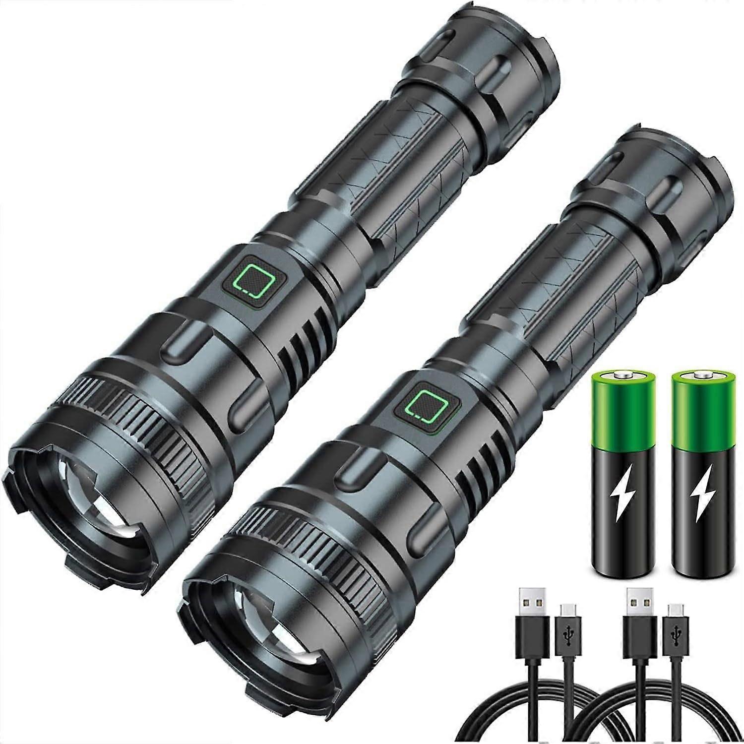 Rechargeable Torches Led Super Bright, Zoomable USB Torch Battery Powered Water Resistant, Tactical Flashlight with 3 Modes for Camping Hiking Emergen