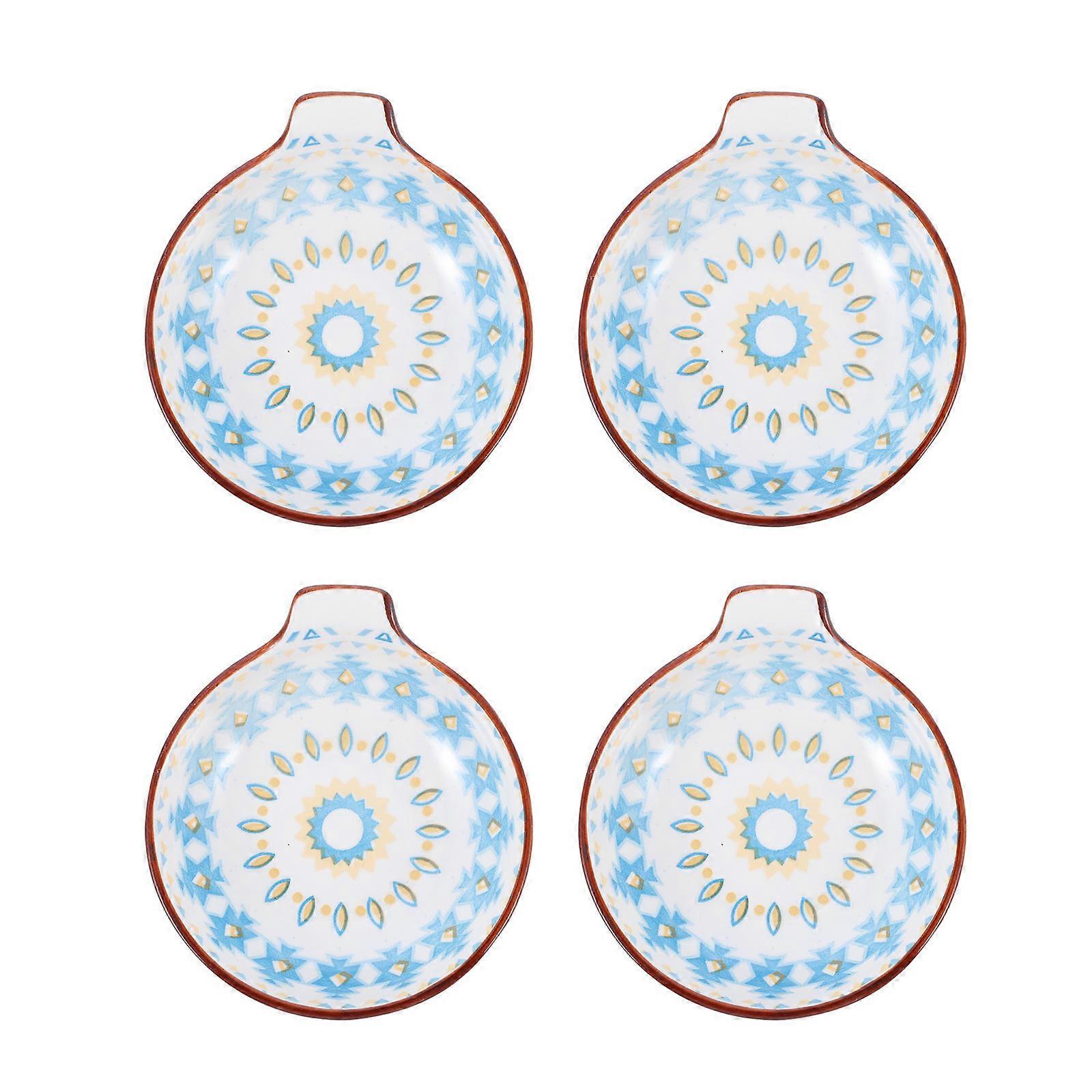 4pcs Creative Ceramic Seasoning Dishes with Handles for Condiments, Sauces, and Dips – Stylish Kitchen and Tableware Set