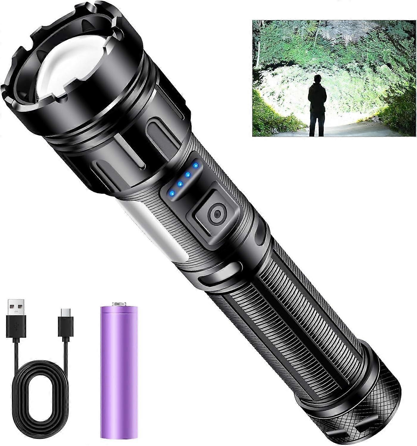Led Flashlight Super Bright Flashlights Rechargeable High Lumens Torch 5 Modes Zoomable Waterproof(Black)