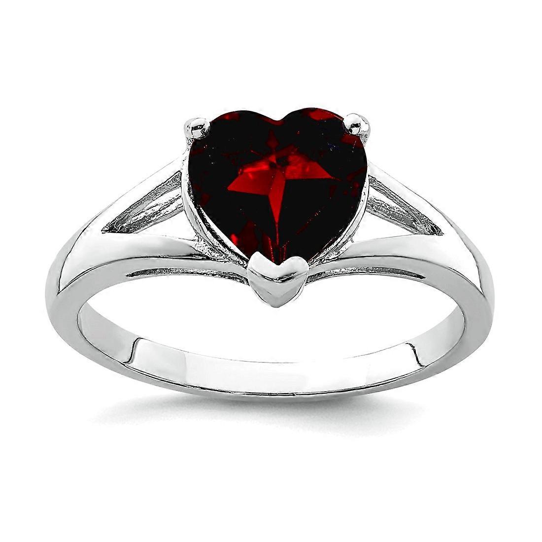 925 Sterling Silver Polished Basket setting Rhodium Garnet Ring 2mm Wide Band Style-Ring for Women - Ring Size: 6 to 8