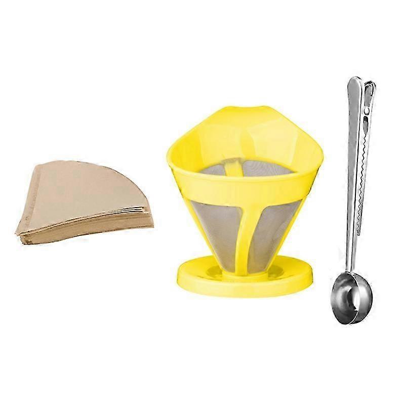 Single-Cup Reusable Pour-Over Coffee Brewer with Disposable Paper Filter and Grinder