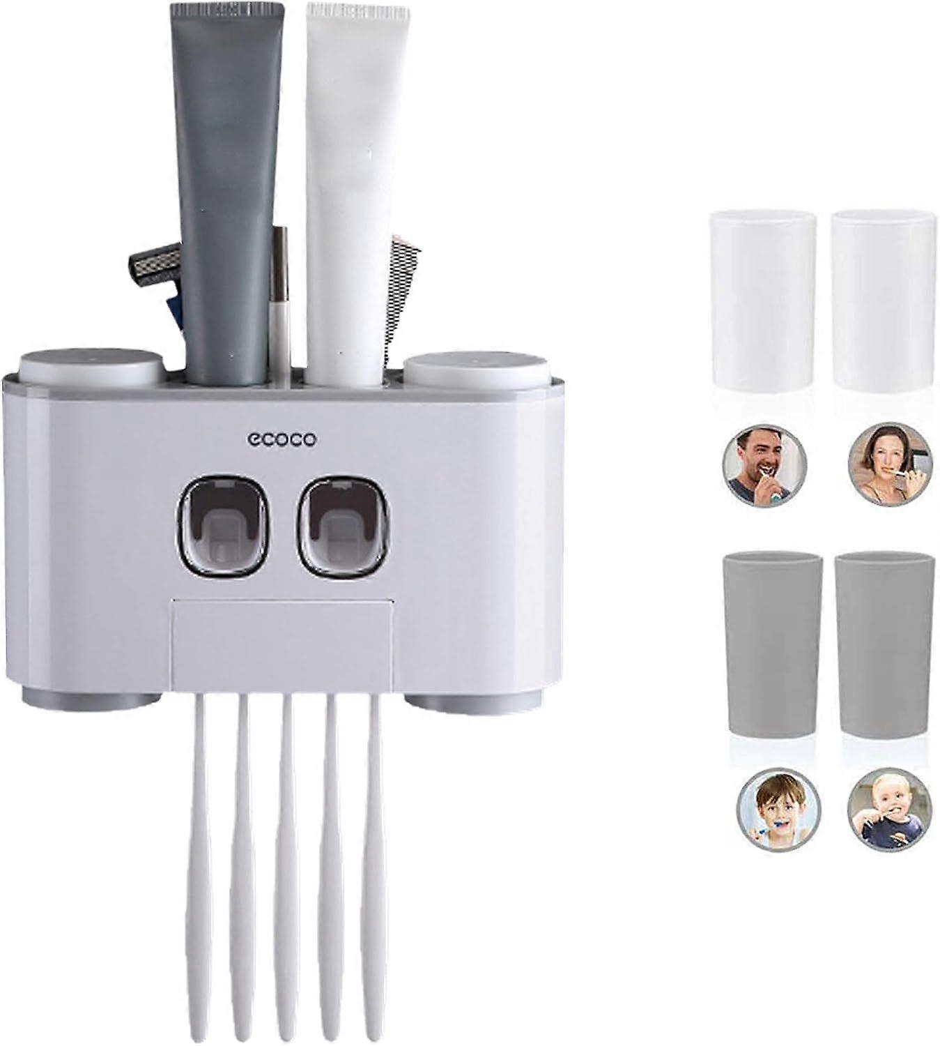 Automatic Toothpaste Dispenser and Toothbrush Holder Set with Wall Mount - Hands