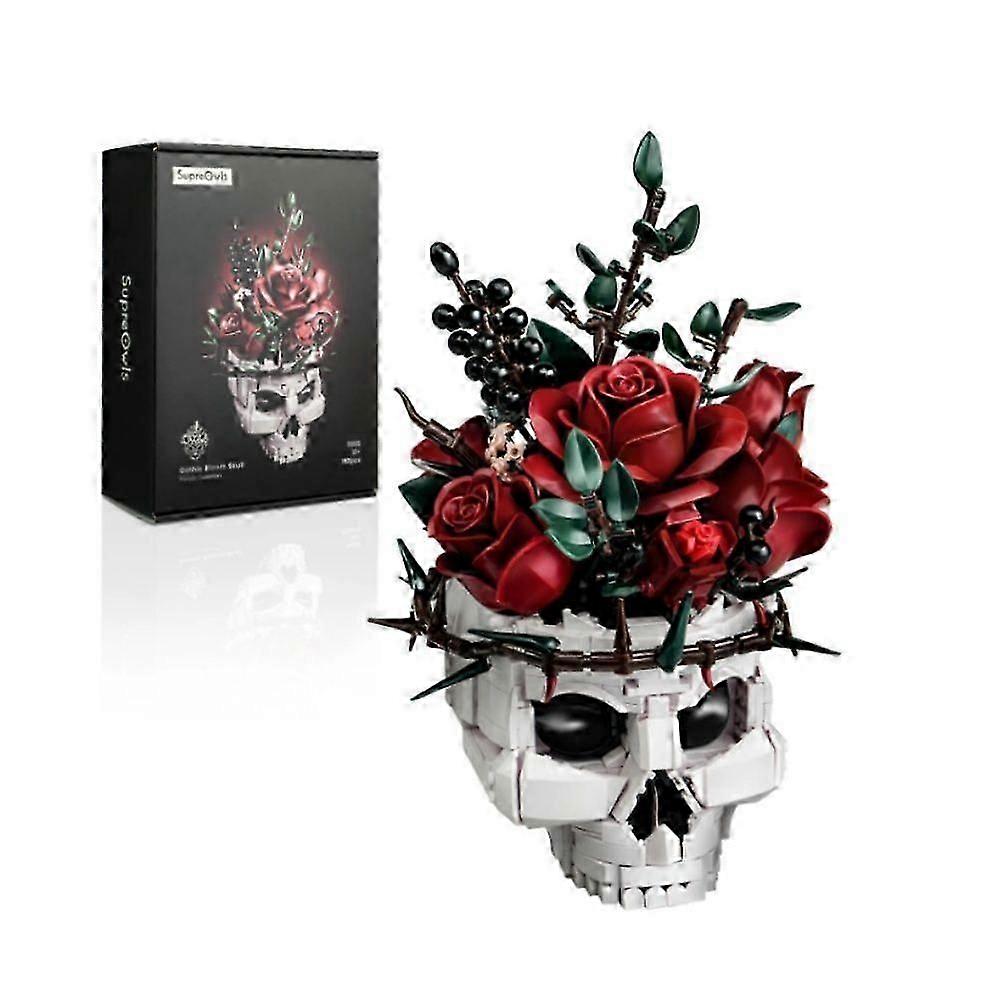 ゴシックスカルローズブーケビルディングセット、大人のためのレゴフラワーと互換性あり - ハロウィーンゴシックホラースケルトン植木鉢の家の装飾 - フラワーボタニ