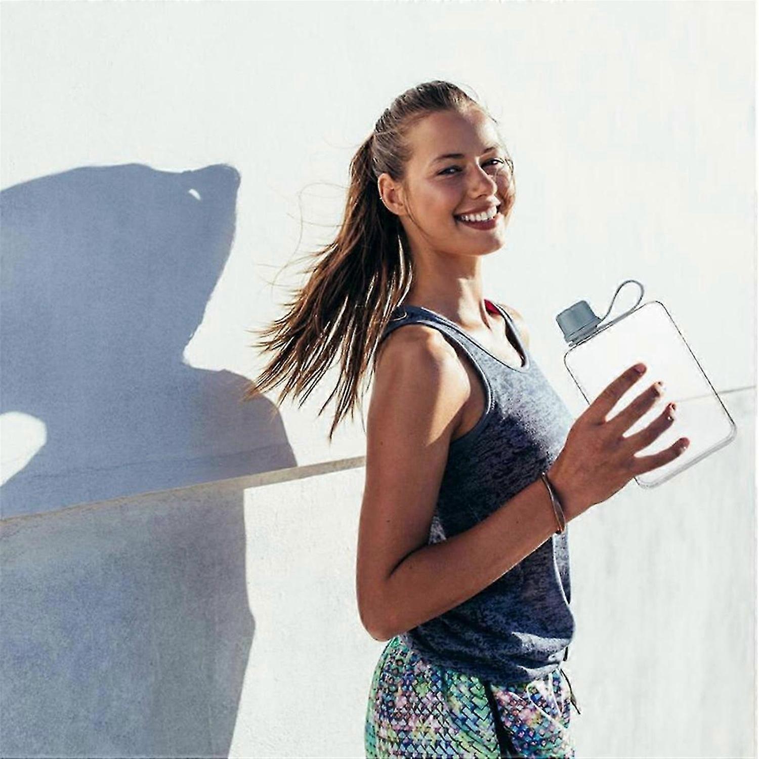 Square Water Bottle 500ml Portable Flat Drink Cups D