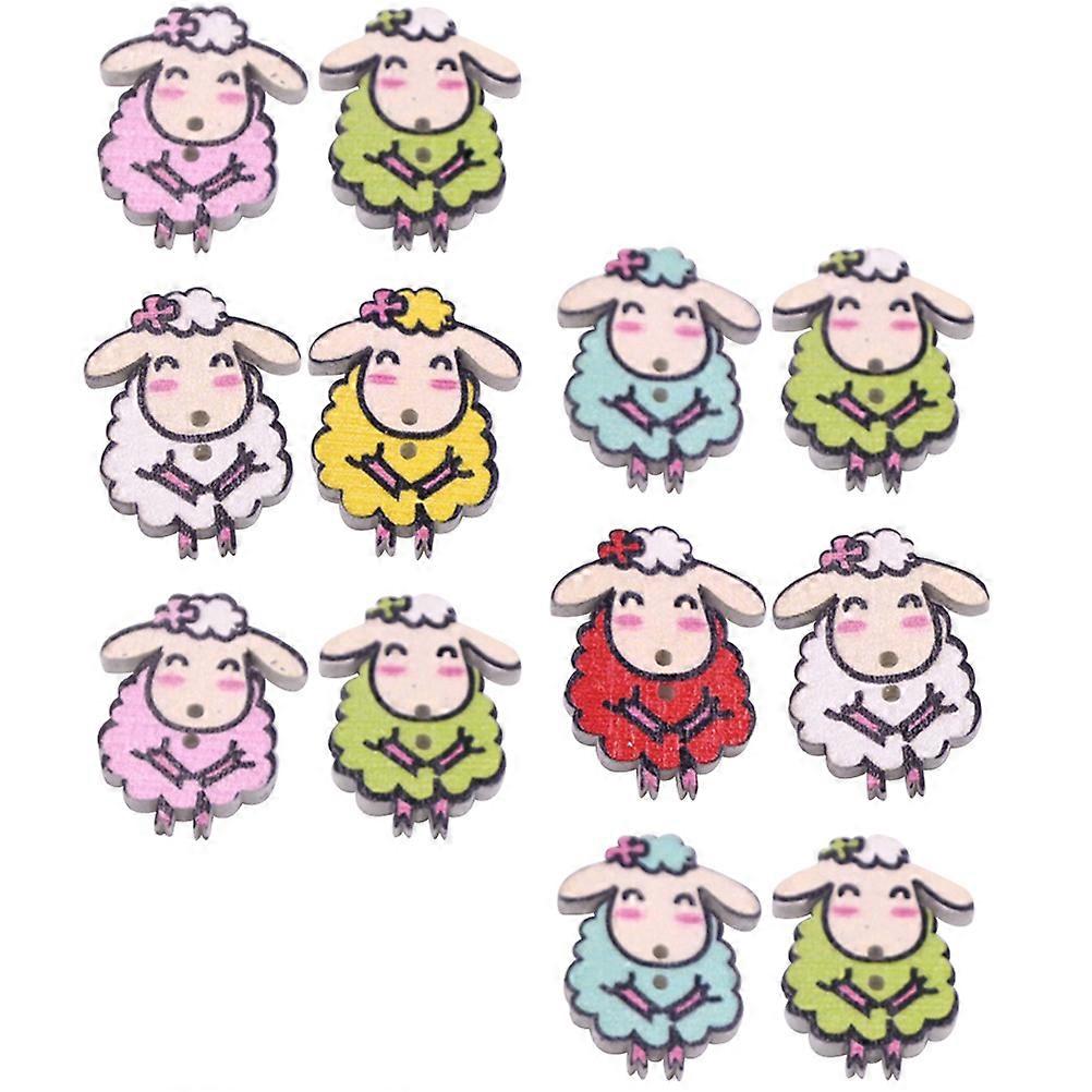 Cartoon Sheep Button Wooden Decorative Button for Sewing 50Pcs