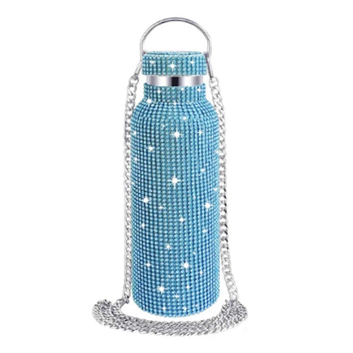 Glitter Rhinestone Water Bottle Crossbody Bling Thermal Flask 600ml E
