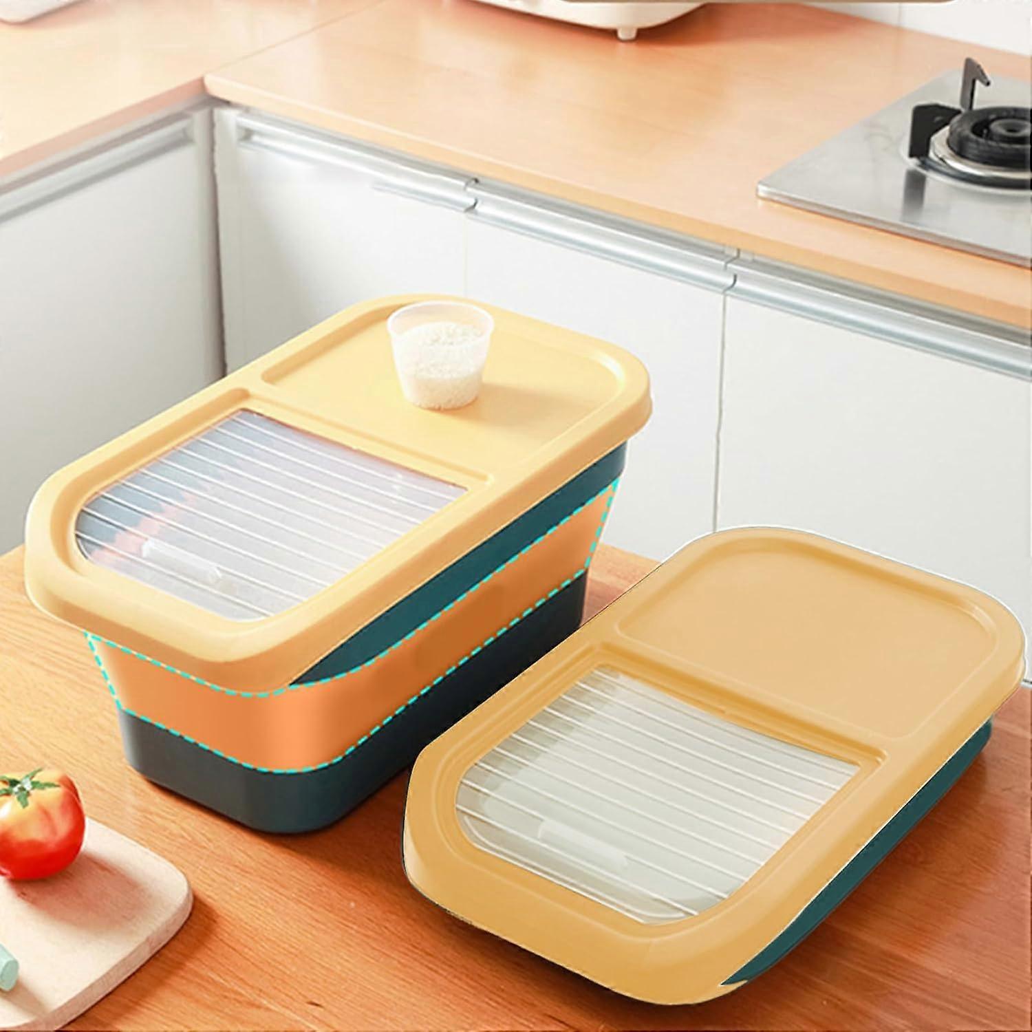 Dog Food Storage Container - 12-15kg Airtight Large Foldable Box with Hinged Lid and Wheels for Kitchen and Travel