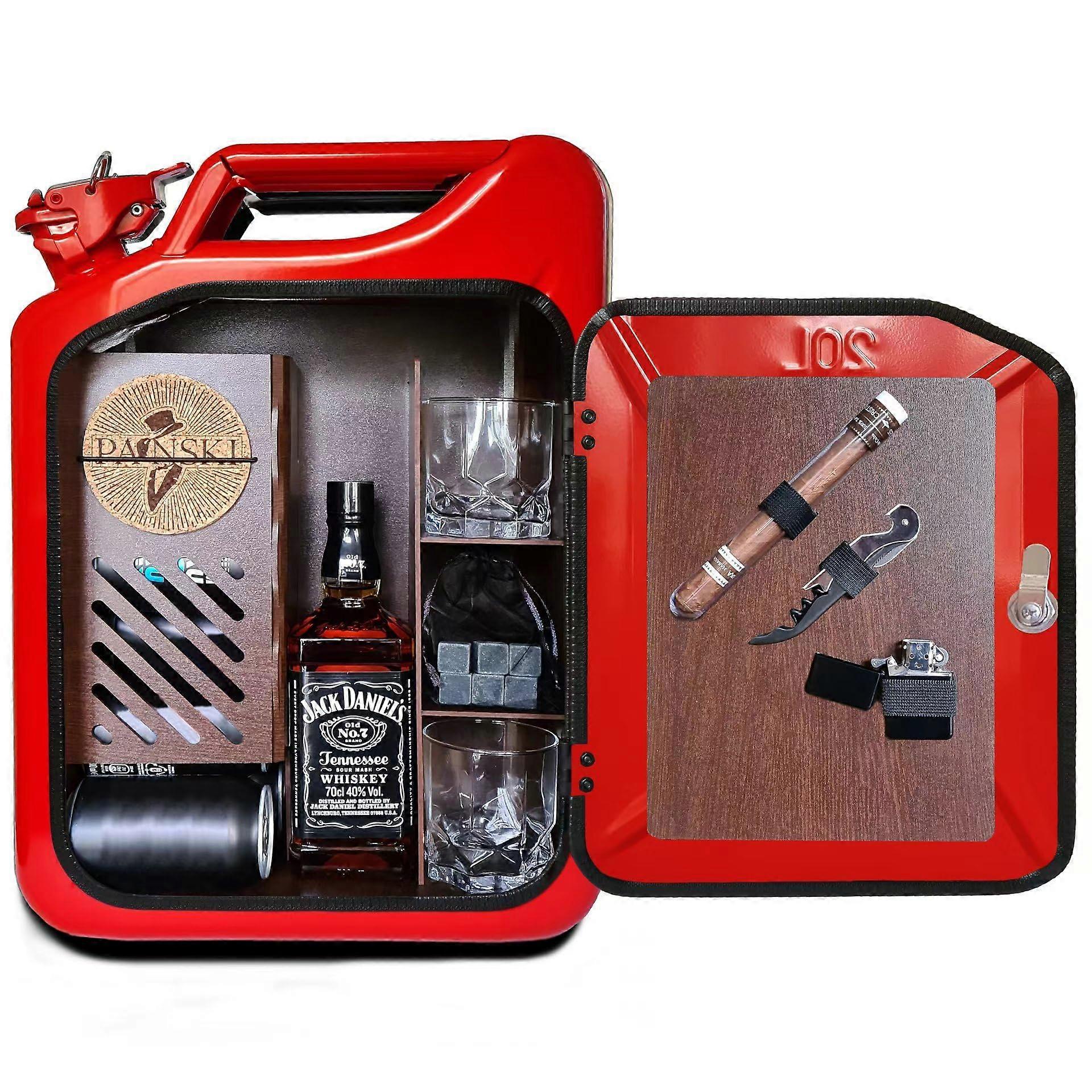 Jerry Can Mini Bar - Portable Oil Barrel Champagne Storage Box, Mobile Whiskey Bar Cabinet for Wine Lovers, Red Color