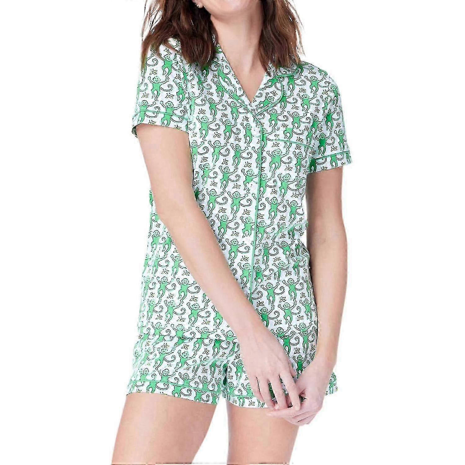 2025 Womens Pajamas Set 2 Piece Button Down Monkey Shorts Set Y2k Preppy Loungewear Pjs