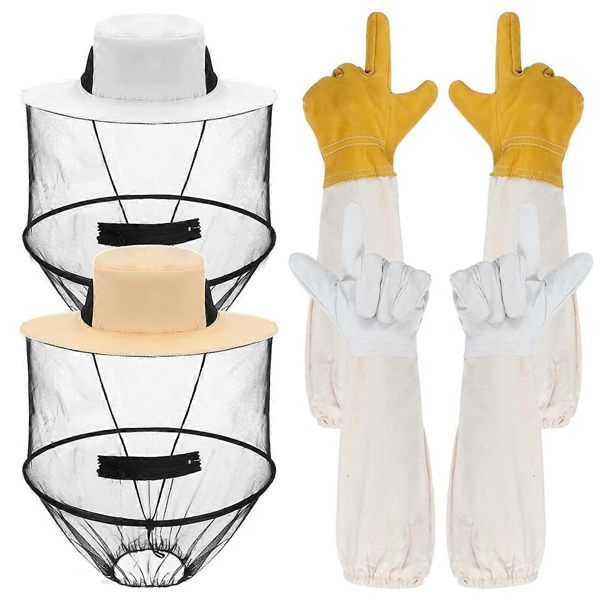 Beekeeping Gloves and Hat Set with Mosquito Net