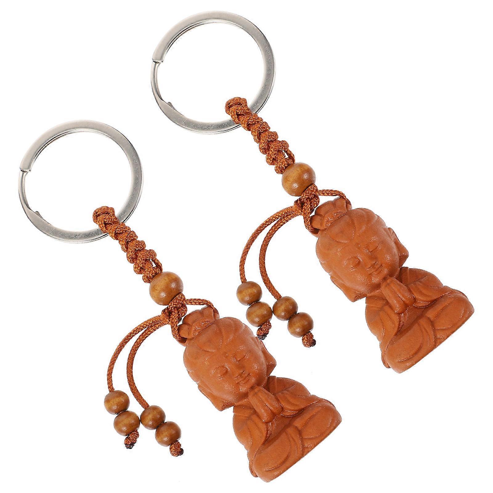 Multi Color Wood Buddha Keyring Pendant for Keys 6Pcs Set Gift