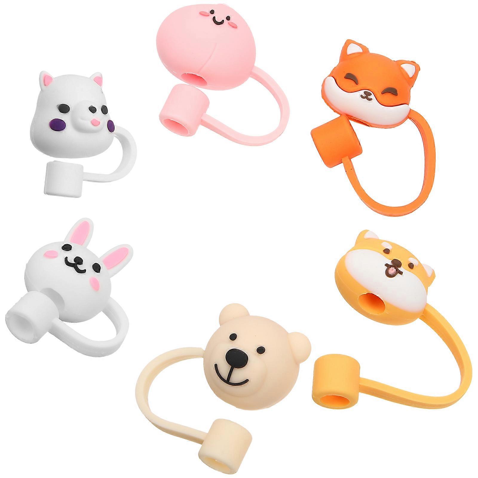 Straw Protector Animals Straw Cover Dust-Proof Reusable Washable Decorative Non-Slip Easy to Fix Safe to Use 6Pcs for Party Birthday
