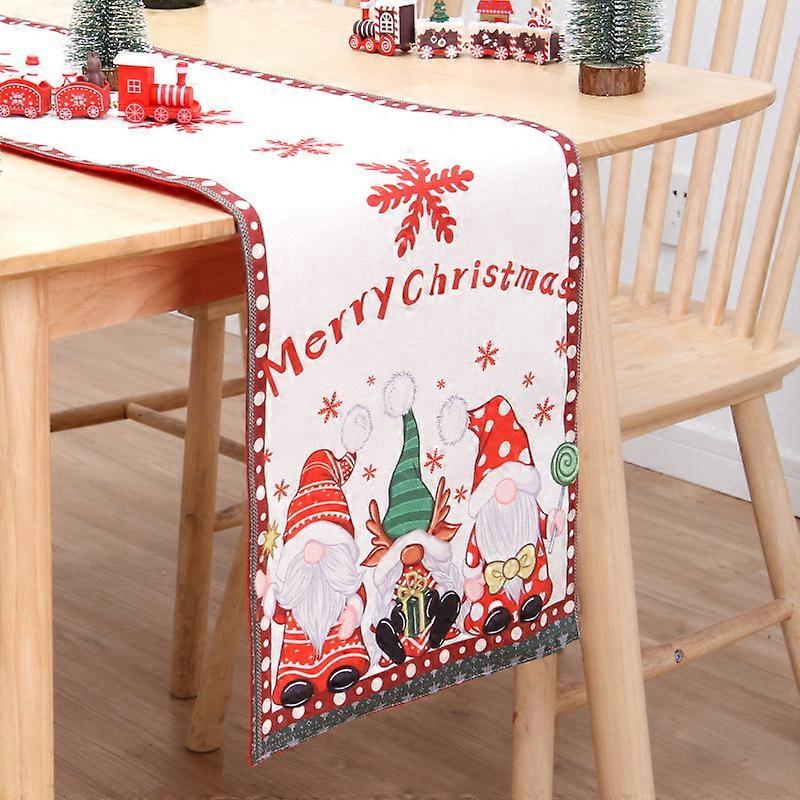 New Christmas table runner double-layer cotton and linen creative printing snowman old man table mat atmosphere Christmas decorations 180*33cm