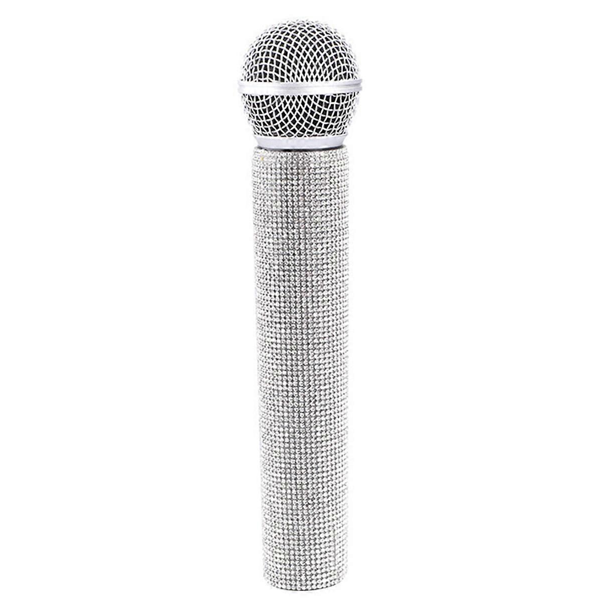 Sparkly Rhinestone Simulation Microphone Props Fake Microphone for Home Bar Party Decoration Orname