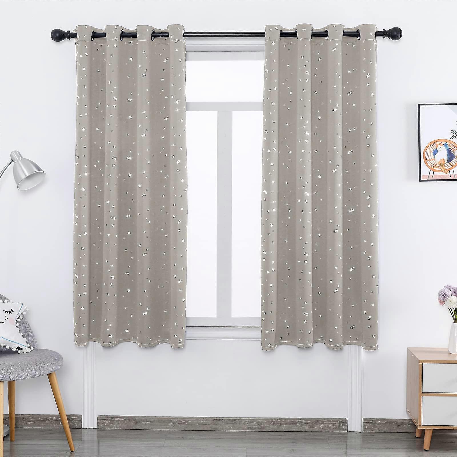 Silver Stars Kids Blackout Curtains Thermal Insulated NoiseReducing Grey Eyelet 1 Panel W52xH63Inch Nursery
