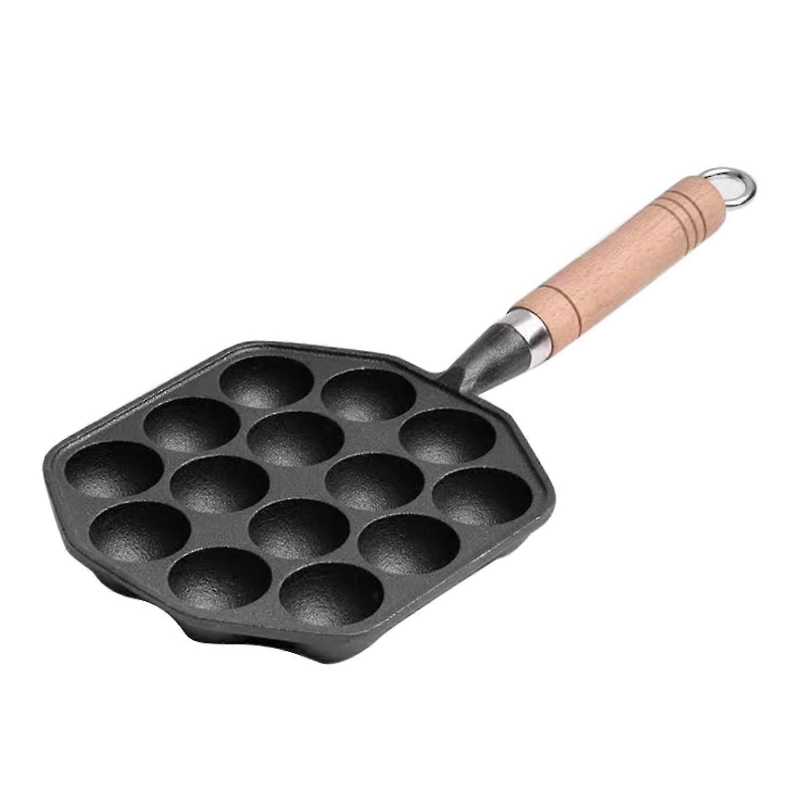 Takoyaki Maker Removable Handle 14 Holes Cast Iron Non Stick Takoyaki Pan For Gas Hob Induction Hob Ceramic Hob