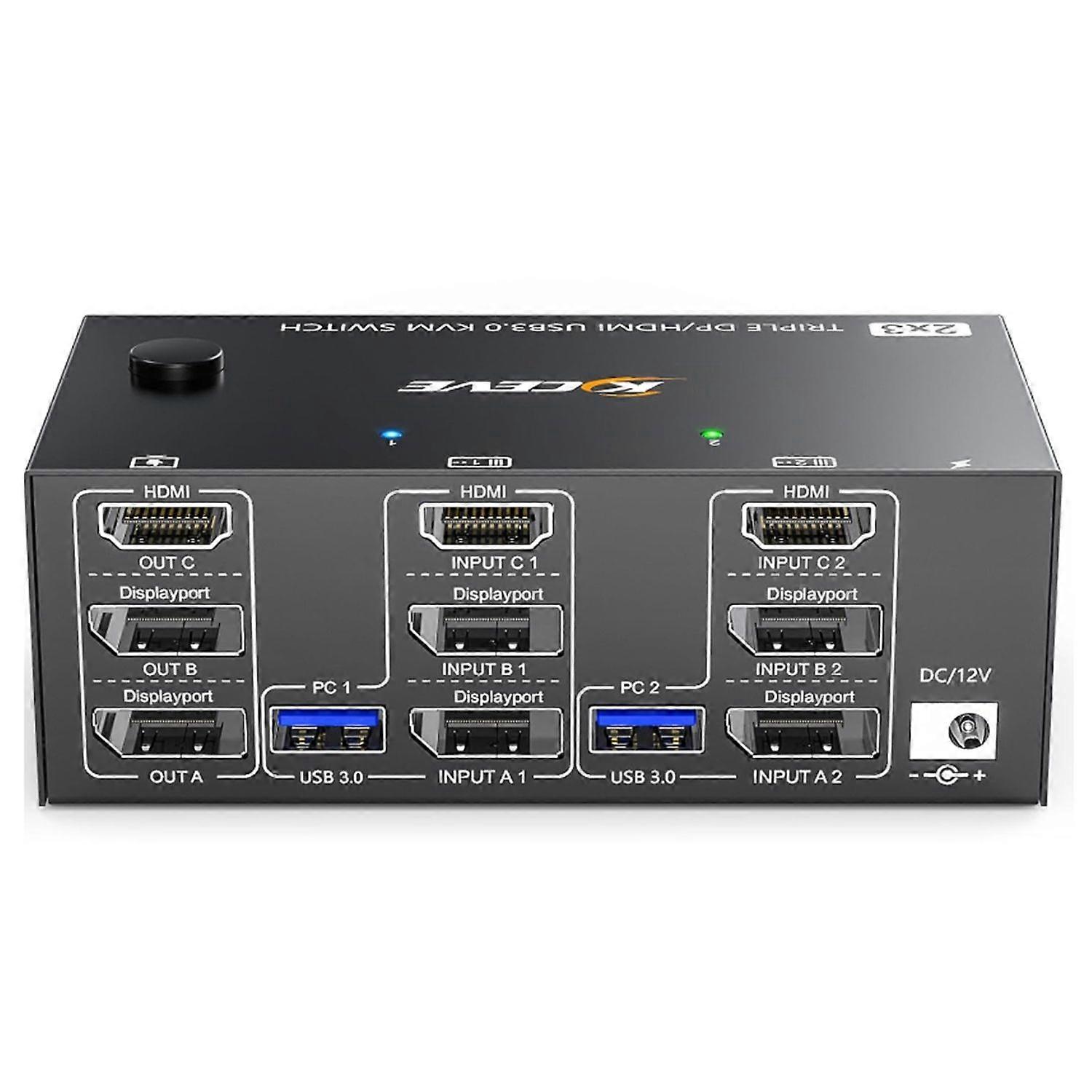 USB3.0 Triple Monitors KVM Switch, EU Plug