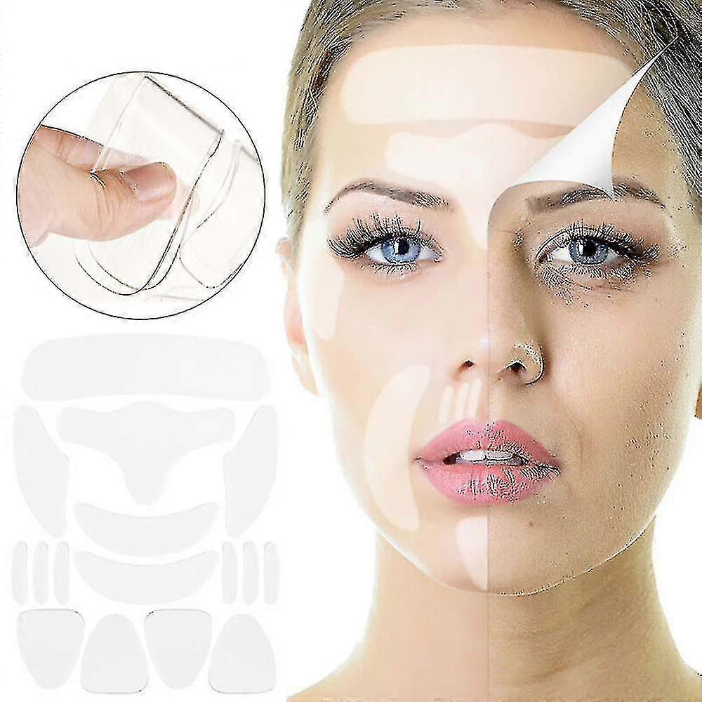 16 Piece Reusable Silicone Anti Wrinkle Face Pad Forehead Neck Eye Patches Set