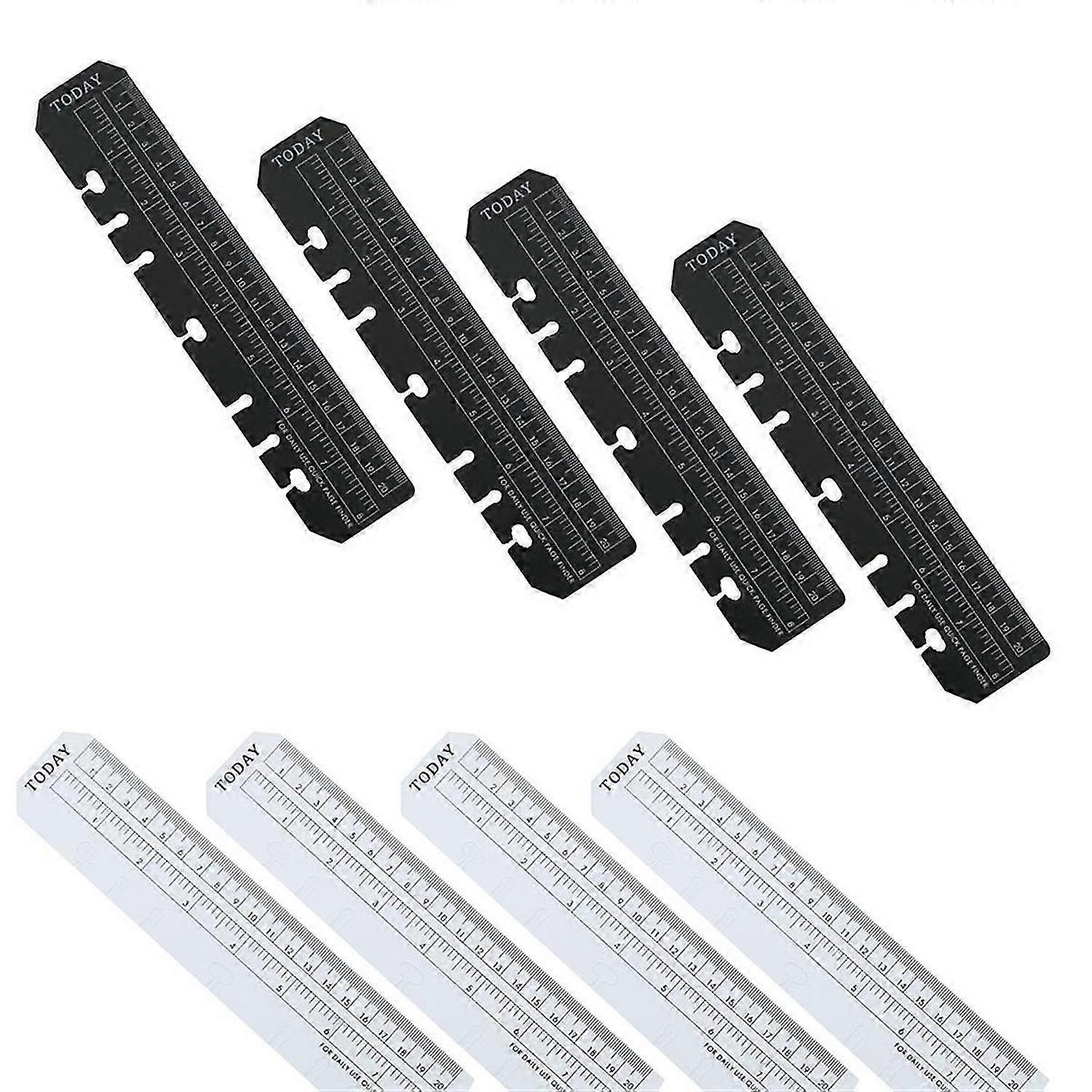 8Pack Plastic Measuring Ruler Quick Page Finder Page Marker Pouch PVC Bookmark Ruler for 6-Hole Bind
