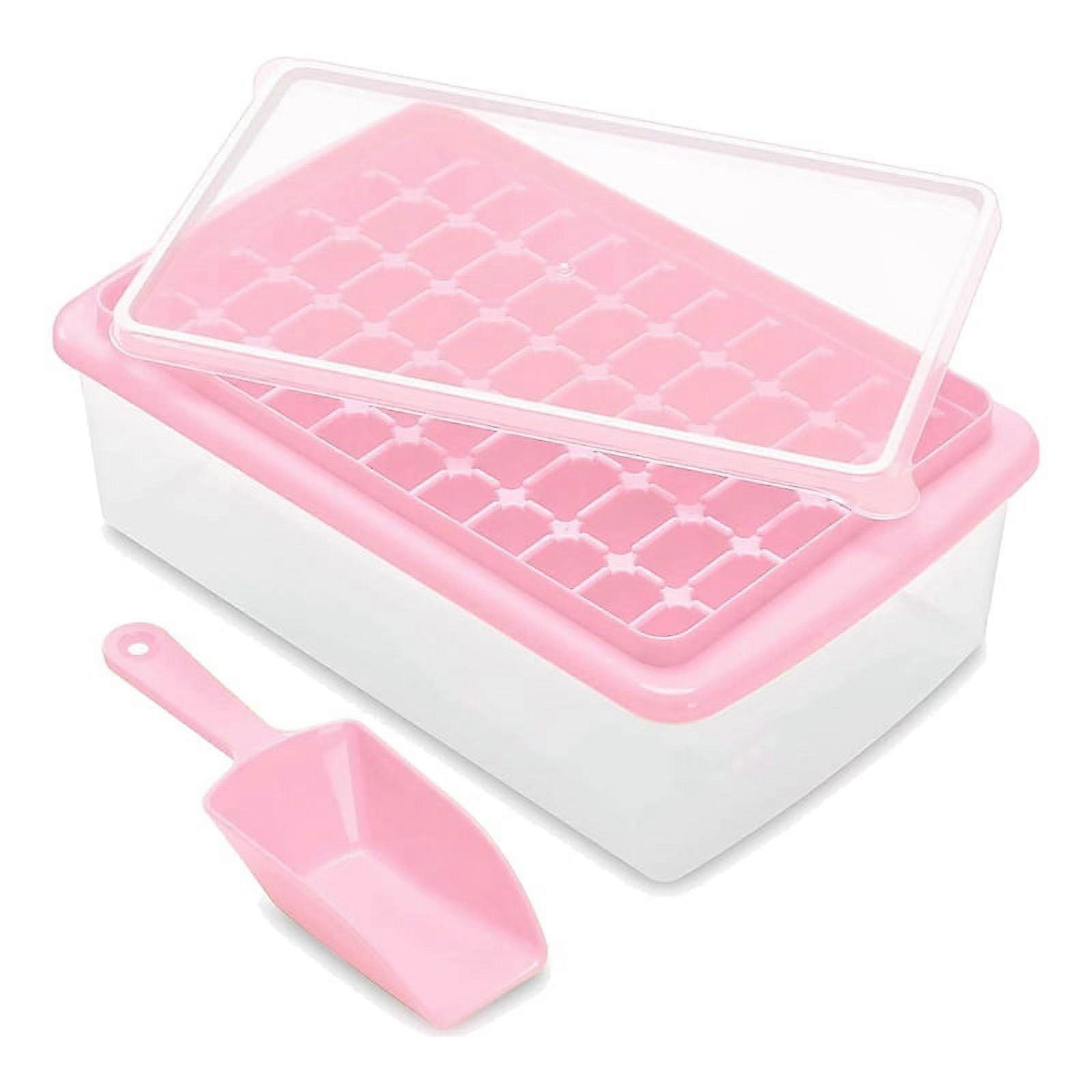 Ice Cube Tray with Lid and Storage Bin, Easy-Release 55 Ice Tray with Spill-Resistant Cover, Container, Scoop Pink