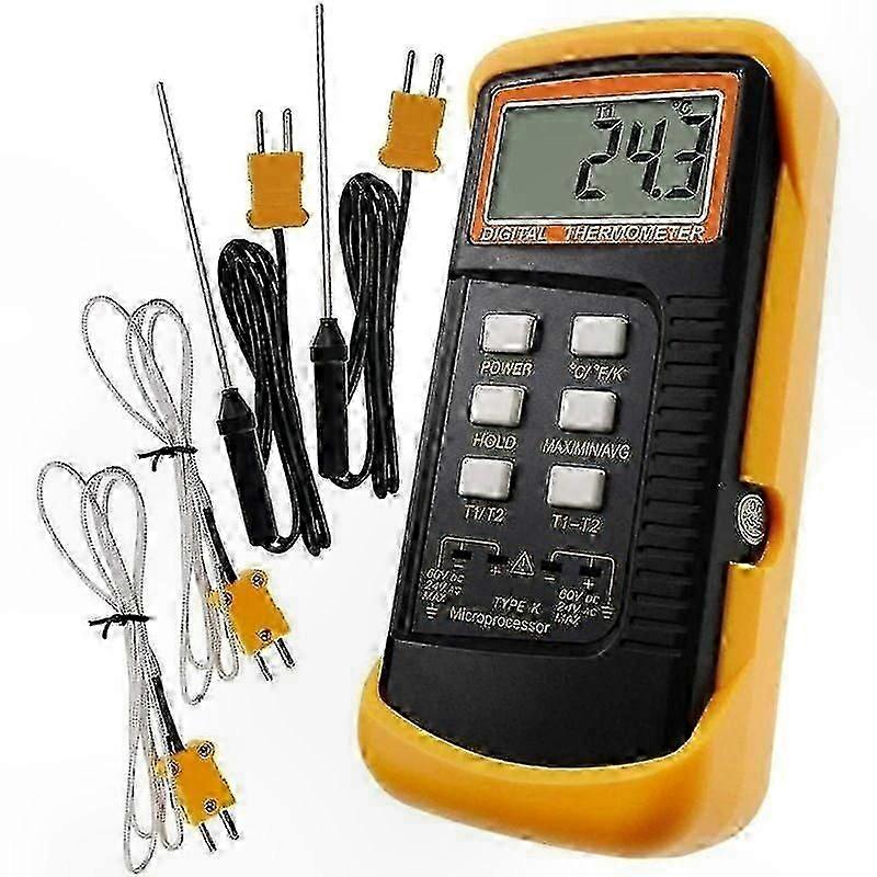 Dual Channel Thermocouple Thermometer for Kilns Ceramics Pottery, Wide Range Portable with Data Hold & Low Battery Indicator