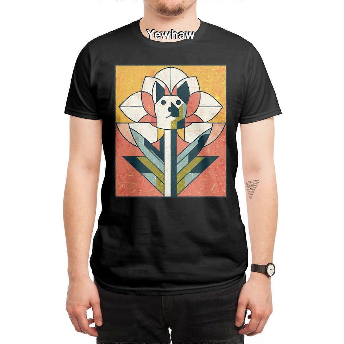 חולצת טריקו של פרח כלב באוהאוס ויטראז' גיאומטרי צבעים מרהיבים