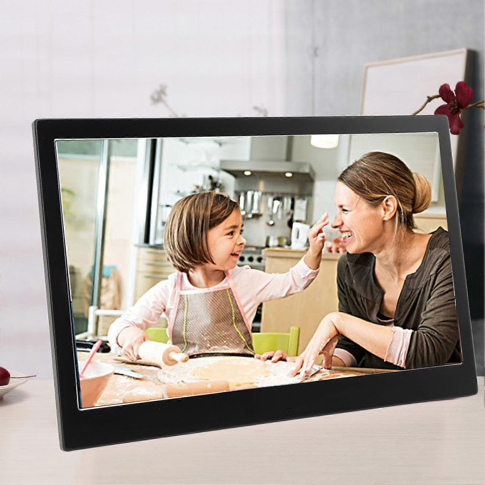 13 Inch Digital Photo Frame Ultra Thin 1280x800 Auto Rotate Portrait Landscape MP3 MP4 Movie Alarm Clock Music Movie Player 100‑240V Black EU Plug 