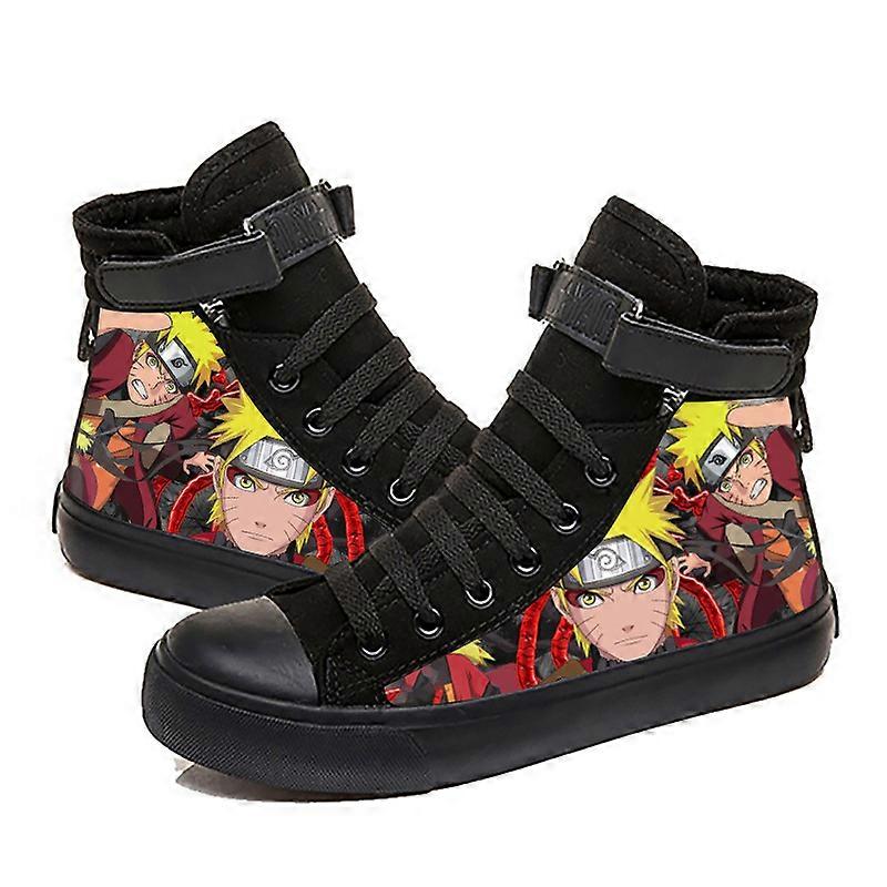 Naruto anime-themed canvas shoes with Velcro closure, high-top and breathable design.