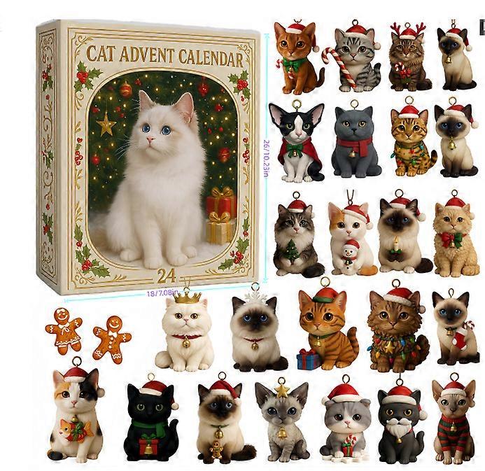 Cat 2025 Advent Calendar Blind Box Featuring Acrylic Tree Decor for Cat Fans