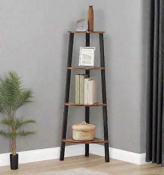 4 Tier Industrial Style Corner Shelf Shelf - Rustic Brown