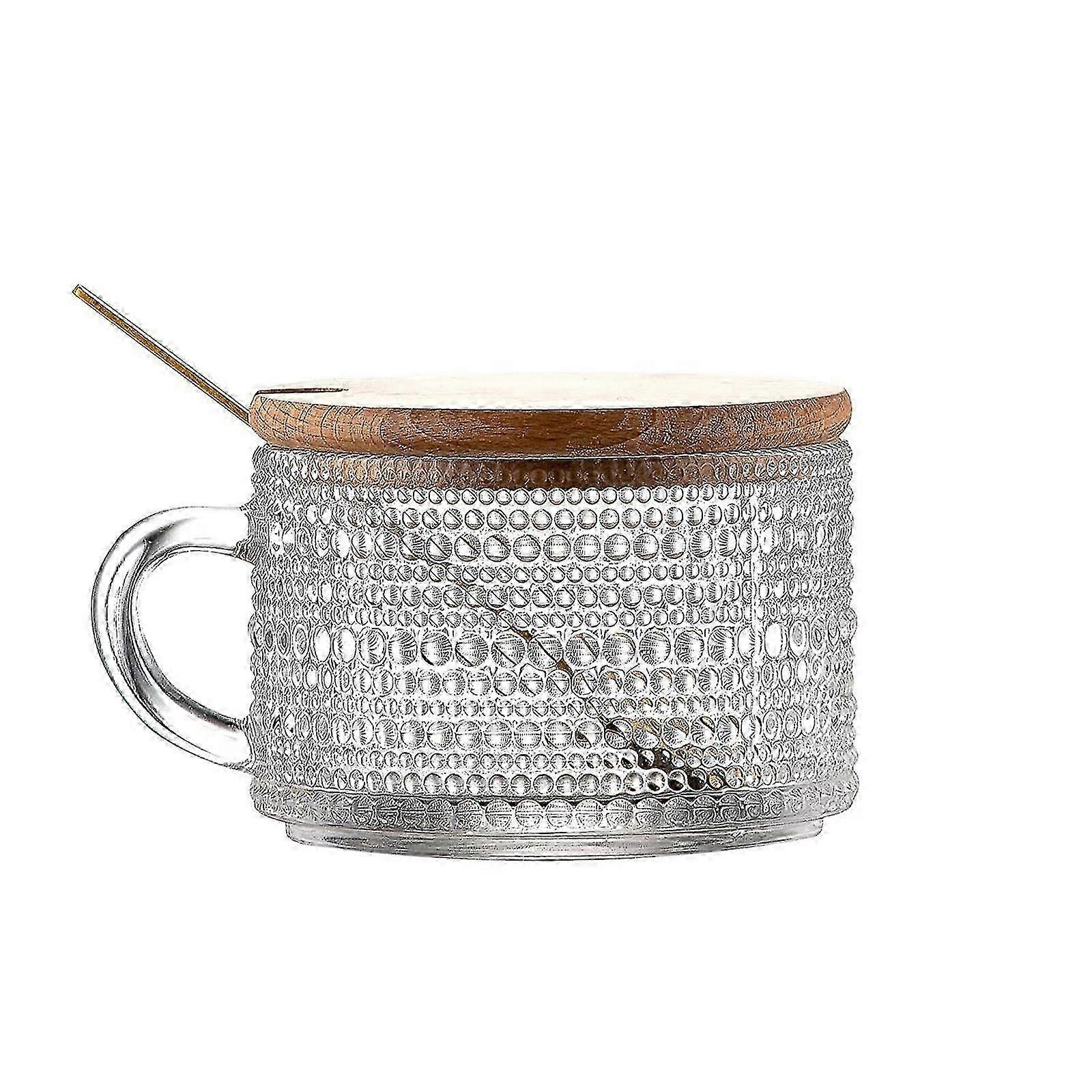 Coffee Glass with Bamboo Cover - 14oz Embossed Design