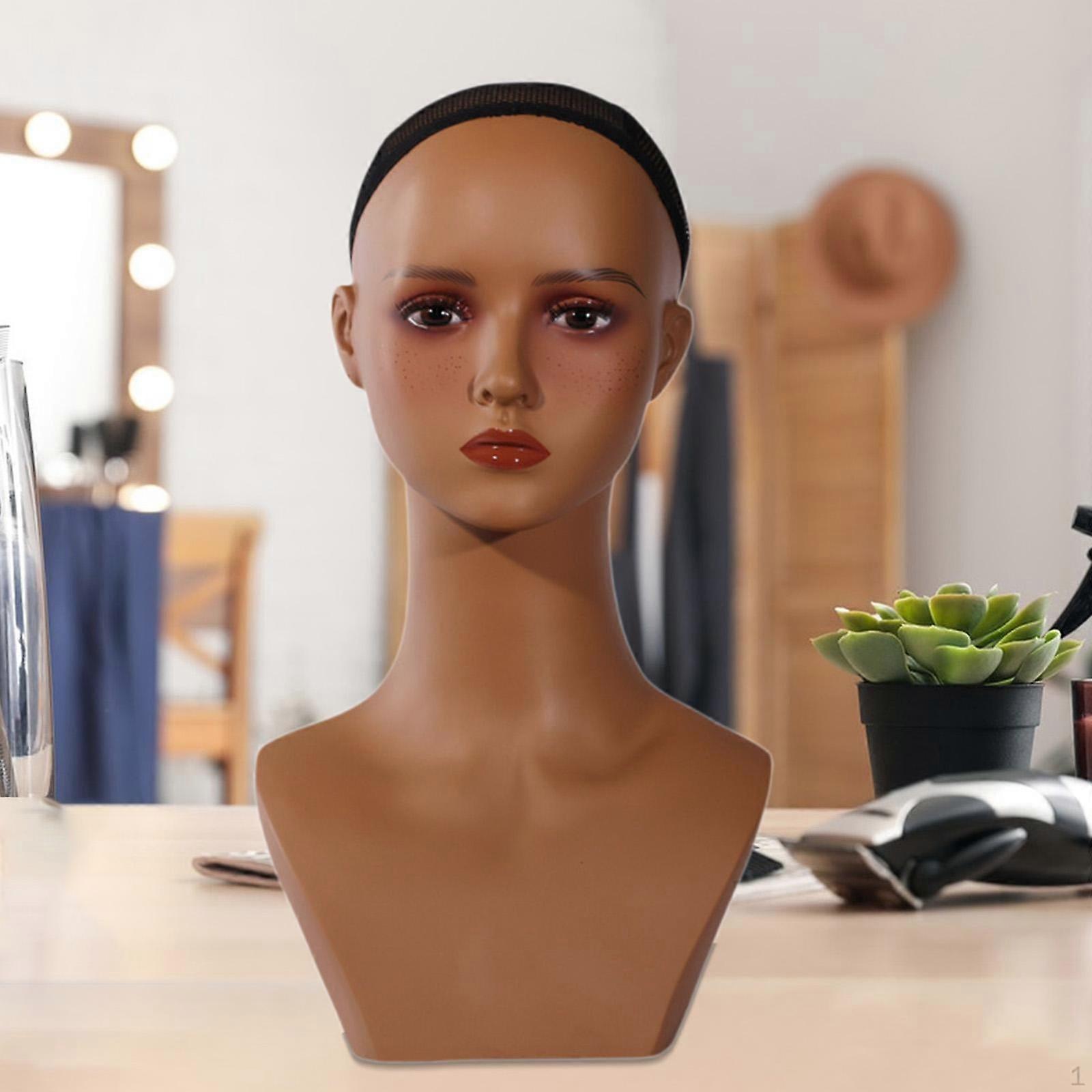 Female Mannequin Head Display Stand with Makeup Smooth Portable Realistic Training for Hats