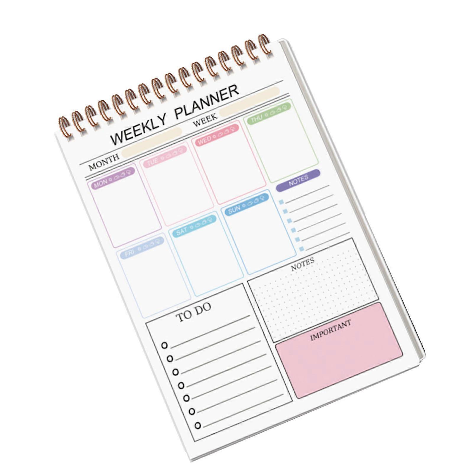 Weekly Goal Setting Notepads Coil Bound Pages Waterproof PP Cover Size For Office School Or Personal Use Multicolor