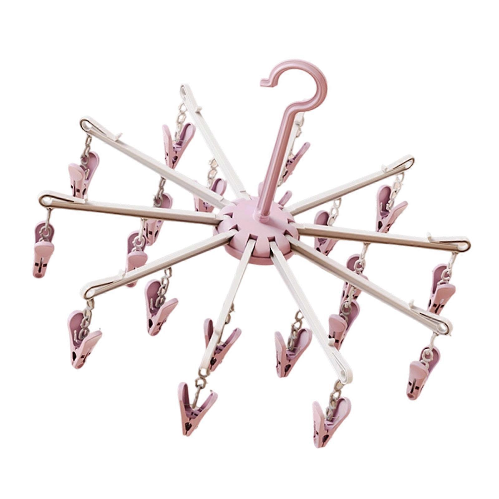 20 Clips Kids Friendly Sock Drying Rack Foldable Plastic Laundry Organizers Space Saving Solution for Family Use  Pink