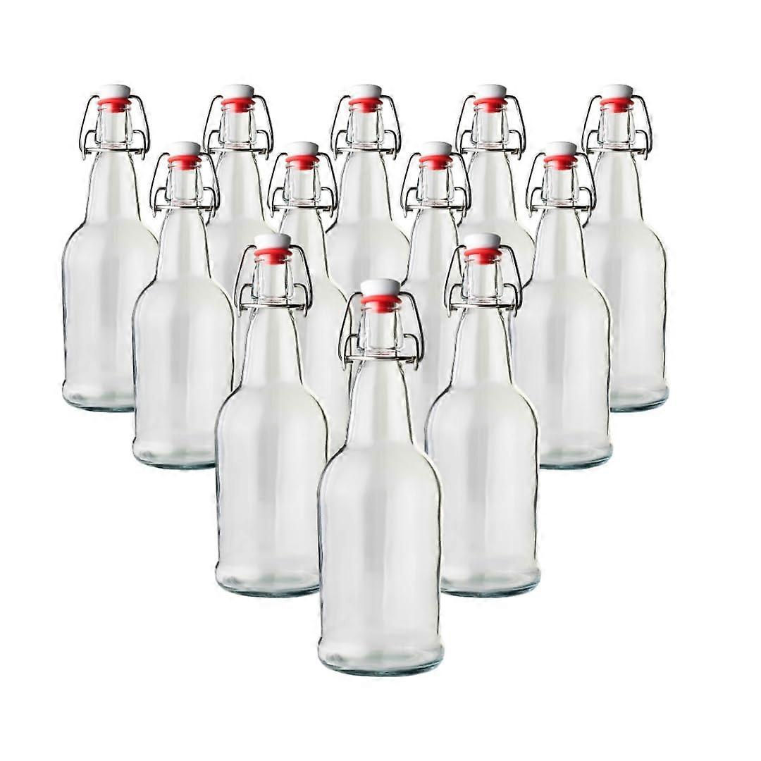 16 oz Clear Glass Cap Beer Bottles Case of 12 for Home Brewing and Storage