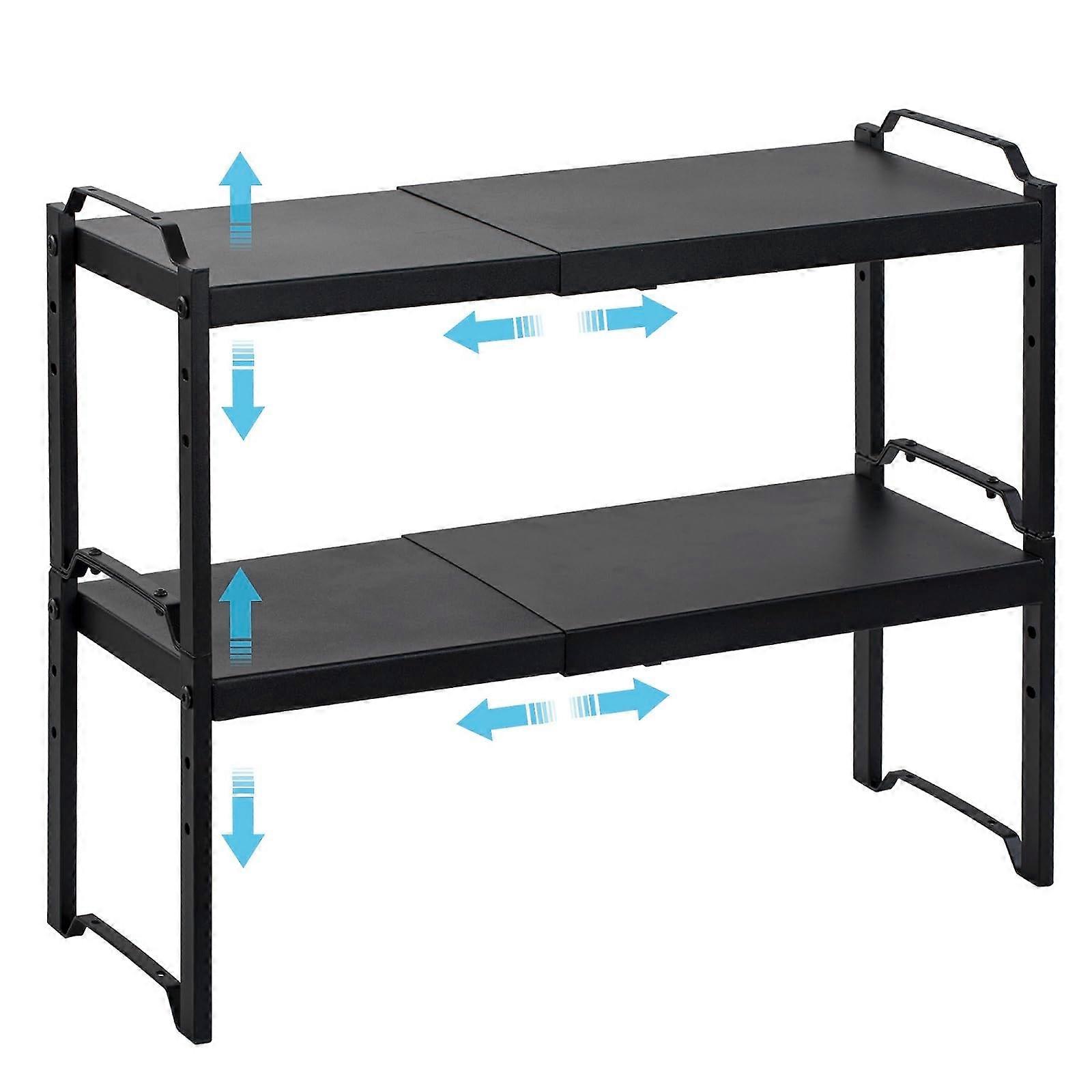 2 Pack Kitchen Cabinet Organizer Adjustable Stackable Expandable Countertop Shelf Rack Black